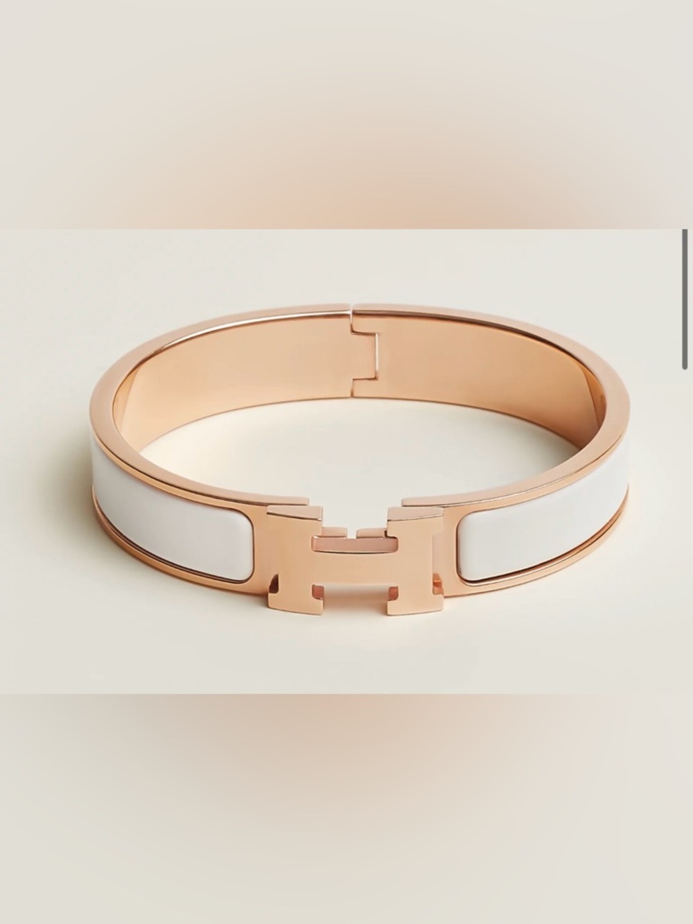 Hermes Rose Gold-tone and White Enamel H Clic Bracelet